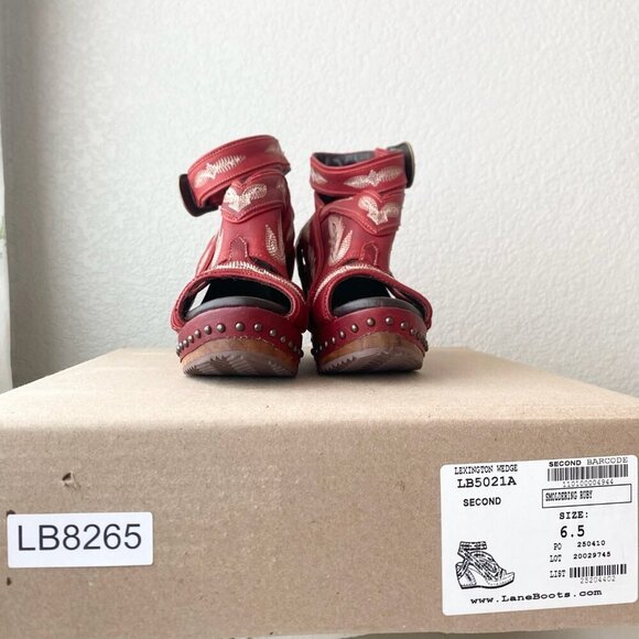 Lane Boots LEXINGTON Womens Red Wedges 6.5 Western Sandals Cowgirl Wooden Heels - Picture 11 of 12